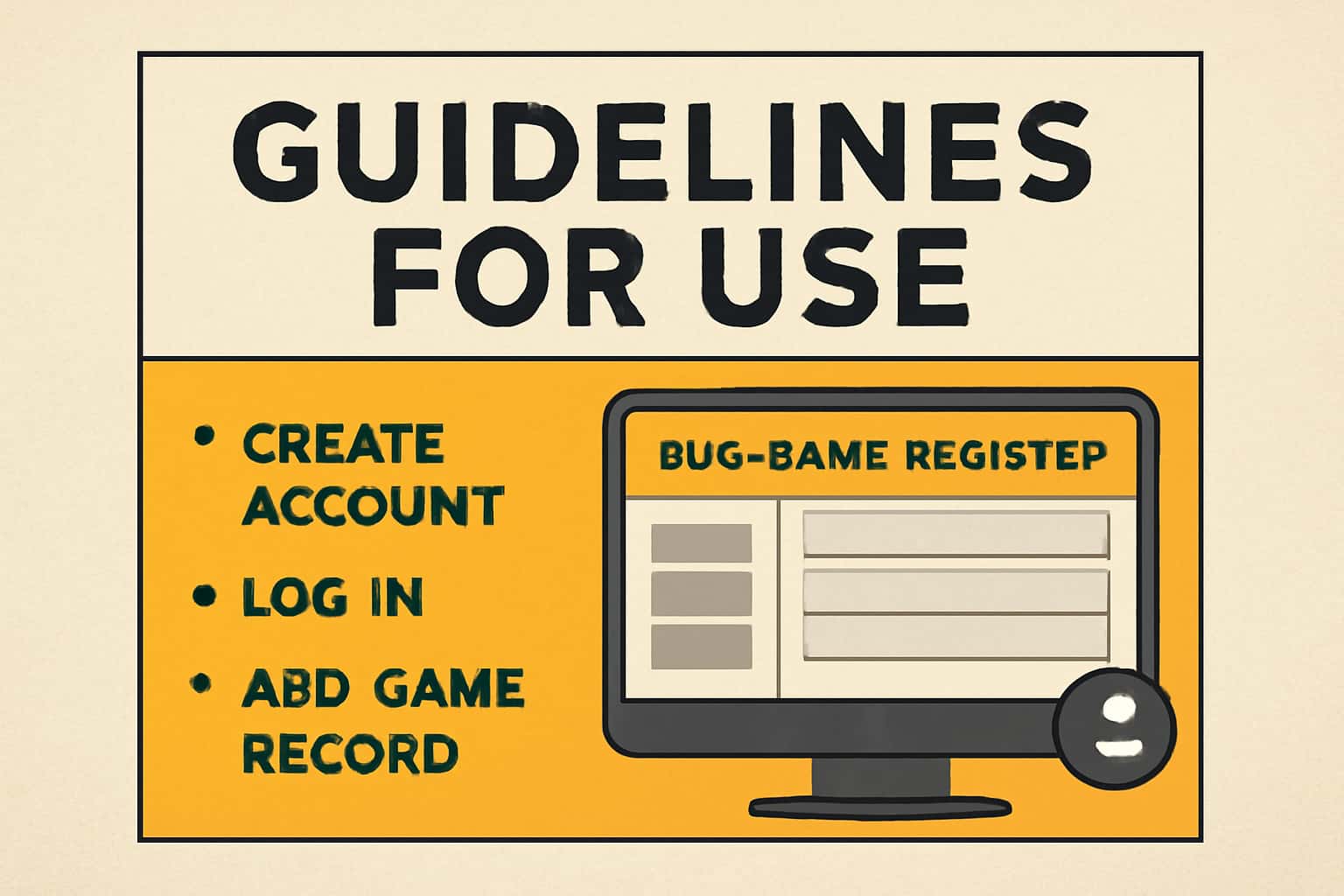 An informative scene showcasing guidelines for BDG Game Register use.